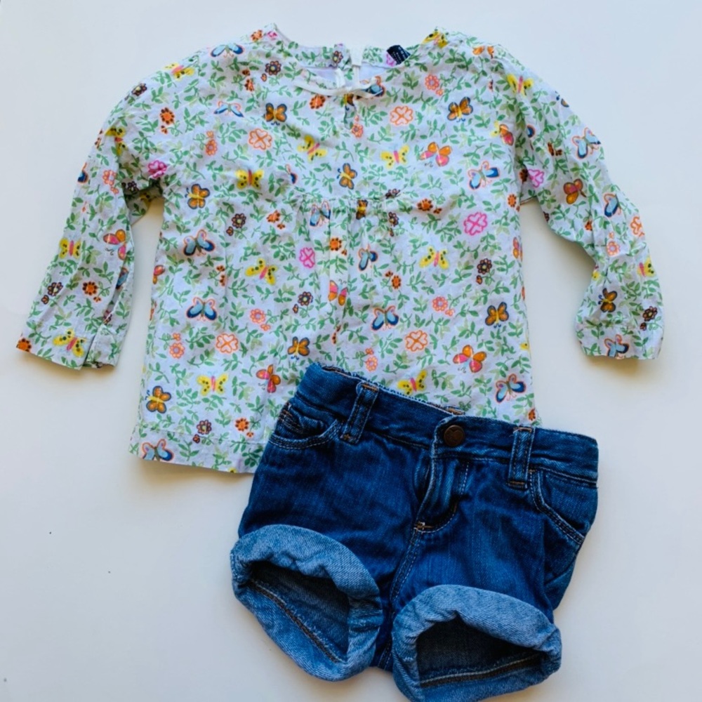 Gap Floral Shirt and Jean Shorts 18-24 months